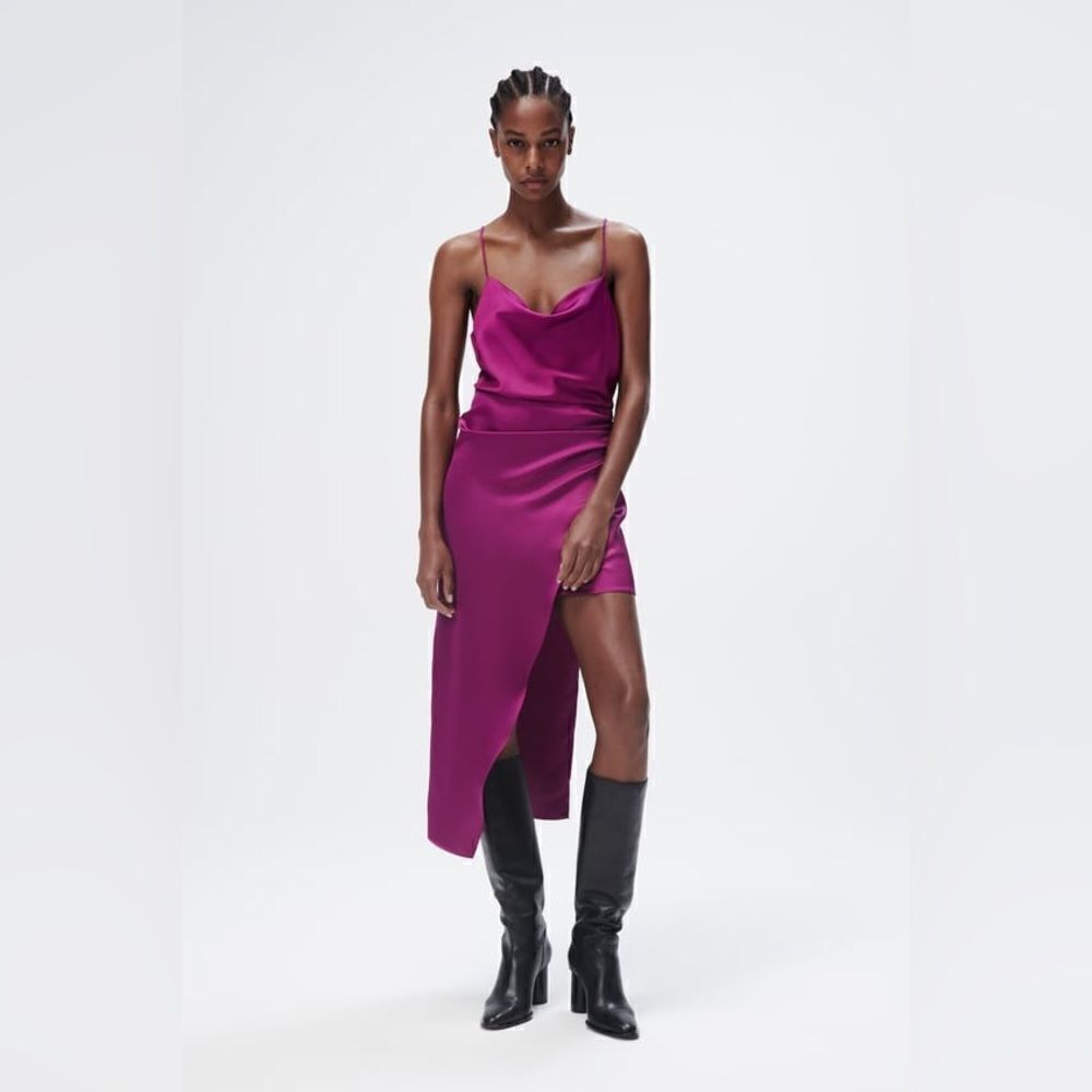 Zara SATIN EFFECT ASYMMETRIC DRESS New - Picture 10 of 12